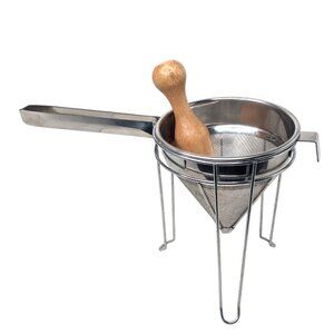 Chinois Stainless Steel  3-Piece Mesh Strainer Set Metal Wood Pestal Sauces Soup
